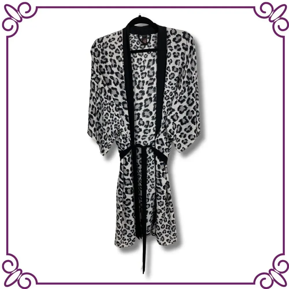 Victoria's Secret Black & White Animal Print Handkerchief Kimono Robe MEDIUM